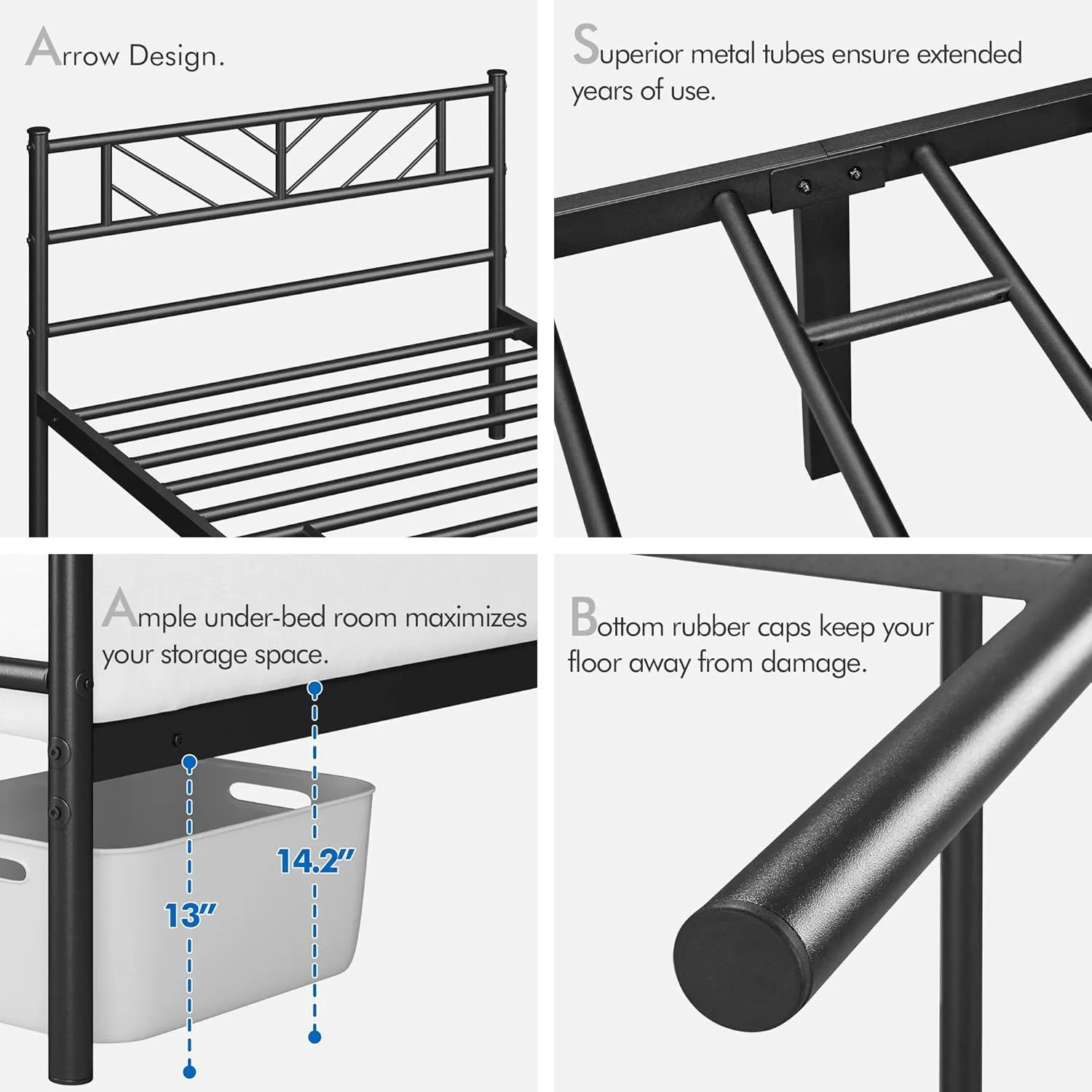 Yaheetech Twin Size Platform Bed Frame with Arrow Design Headboard, 13 Inches Metal Mattress Foundation for Storage, No Box Spring Needed, Easy Assembly, Modern, Black