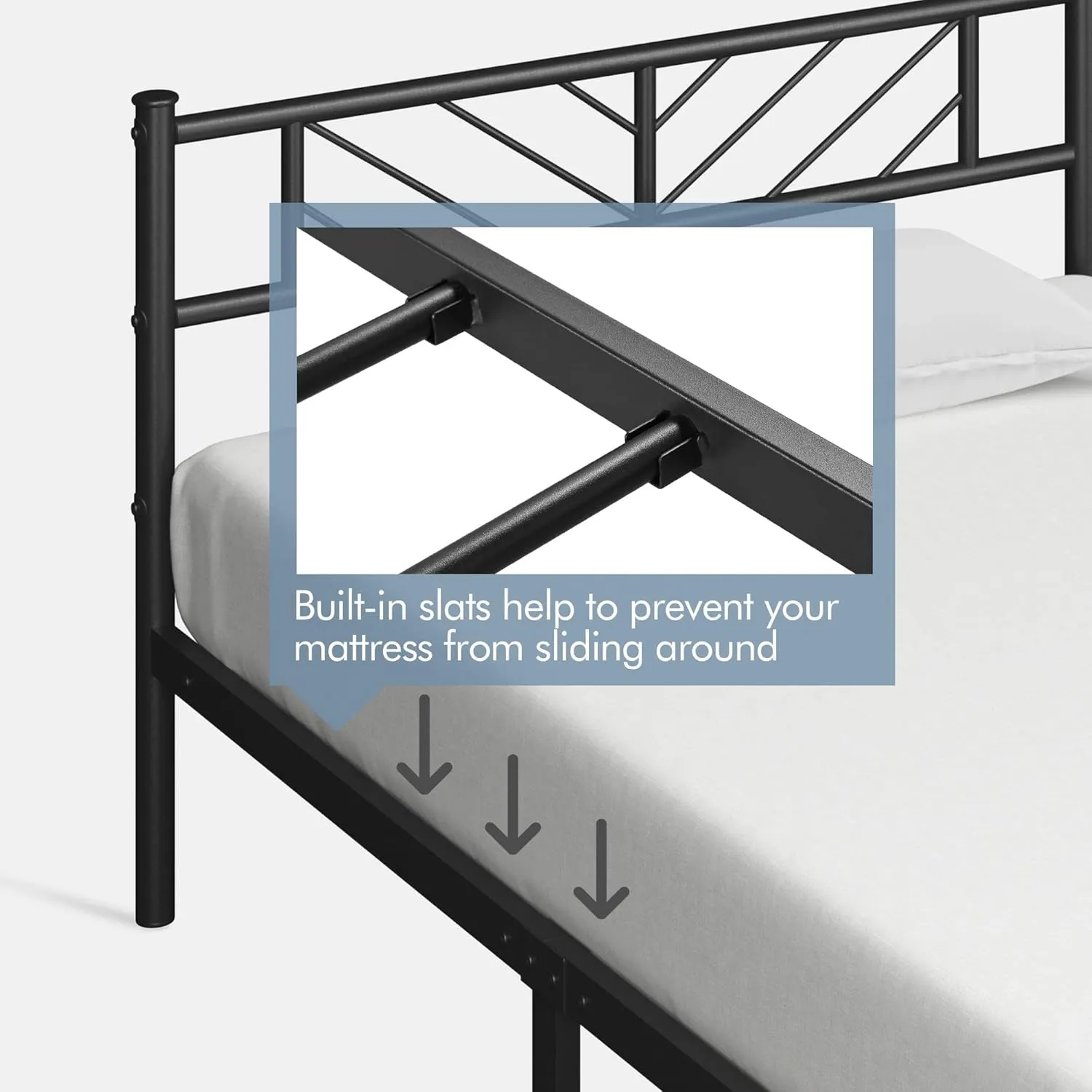 Yaheetech Twin Size Platform Bed Frame with Arrow Design Headboard, 13 Inches Metal Mattress Foundation for Storage, No Box Spring Needed, Easy Assembly, Modern, Black