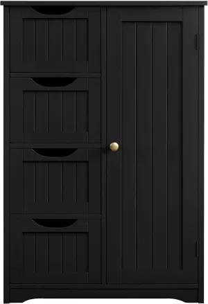 Yaheetech Wooden Bathroom Floor/Side Storage Organizer Cabinet with 4 Drawers and 1 Cupboard, Freestanding Entryway Storage Unit Console Table for Home Decor