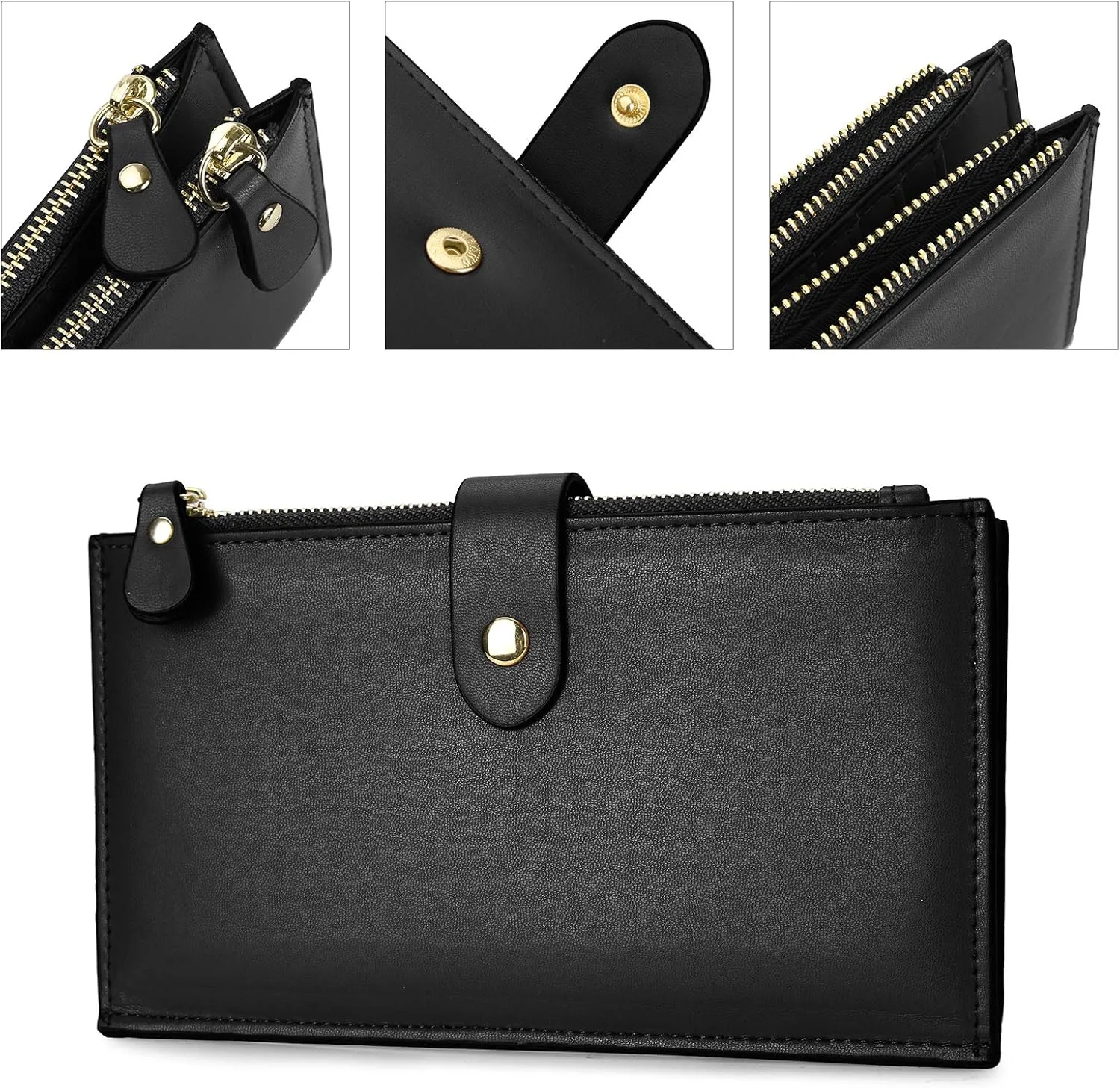 YALUXE Leather Wallets for Women Double Zipper Pockets Phone Holder 22 Card Slots Organizer Billfold with ID Window