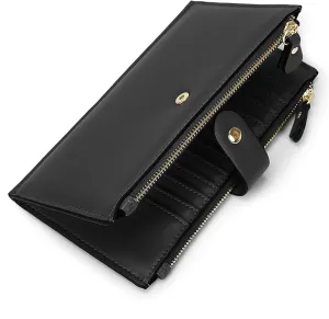 YALUXE Leather Wallets for Women Double Zipper Pockets Phone Holder 22 Card Slots Organizer Billfold with ID Window