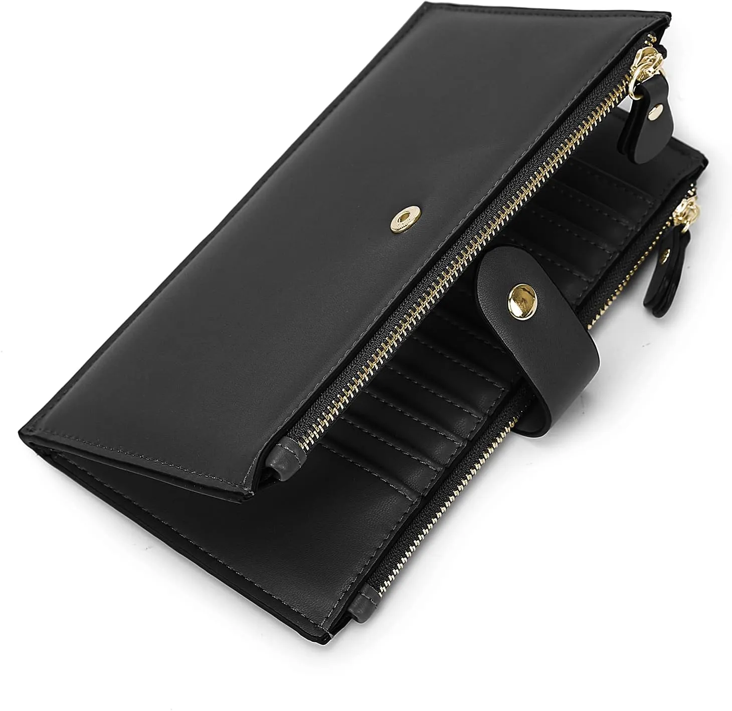 YALUXE Leather Wallets for Women Double Zipper Pockets Phone Holder 22 Card Slots Organizer Billfold with ID Window