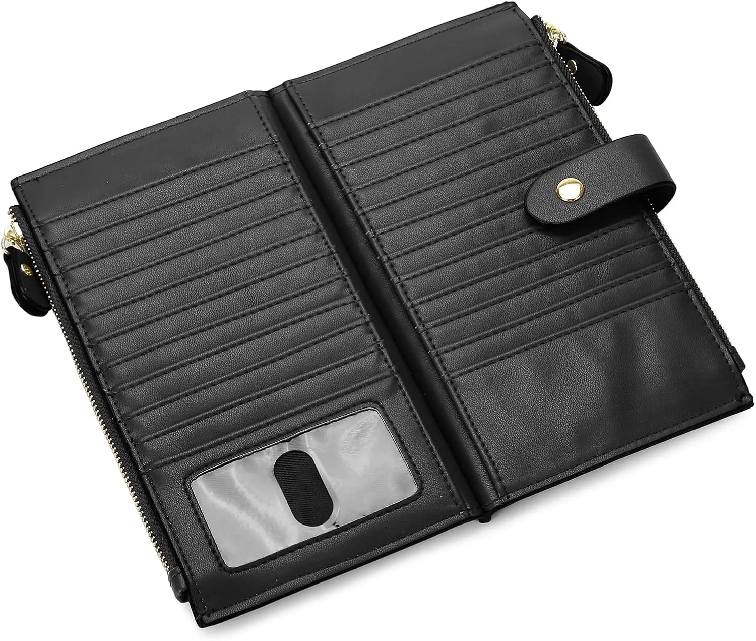 YALUXE Leather Wallets for Women Double Zipper Pockets Phone Holder 22 Card Slots Organizer Billfold with ID Window