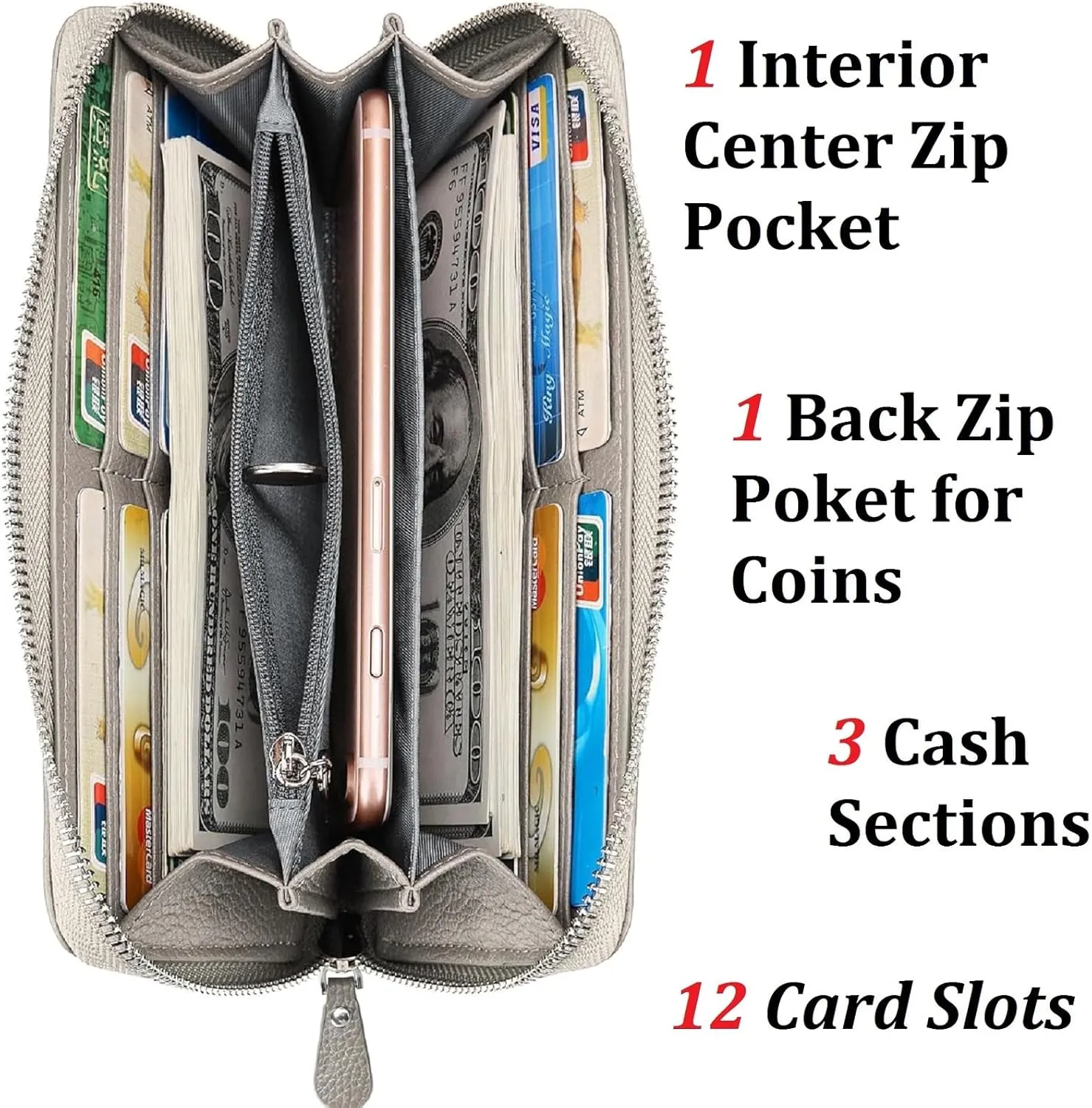 YALUXE Real Leather Zip Around Wallets for Women Wristlet Handbag Cell Phone Purse Card Holder RFID Blocking Protection