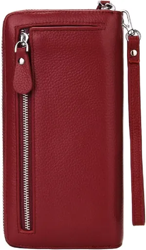 YALUXE Real Leather Zip Around Wallets for Women Wristlet Handbag Cell Phone Purse Card Holder RFID Blocking Protection