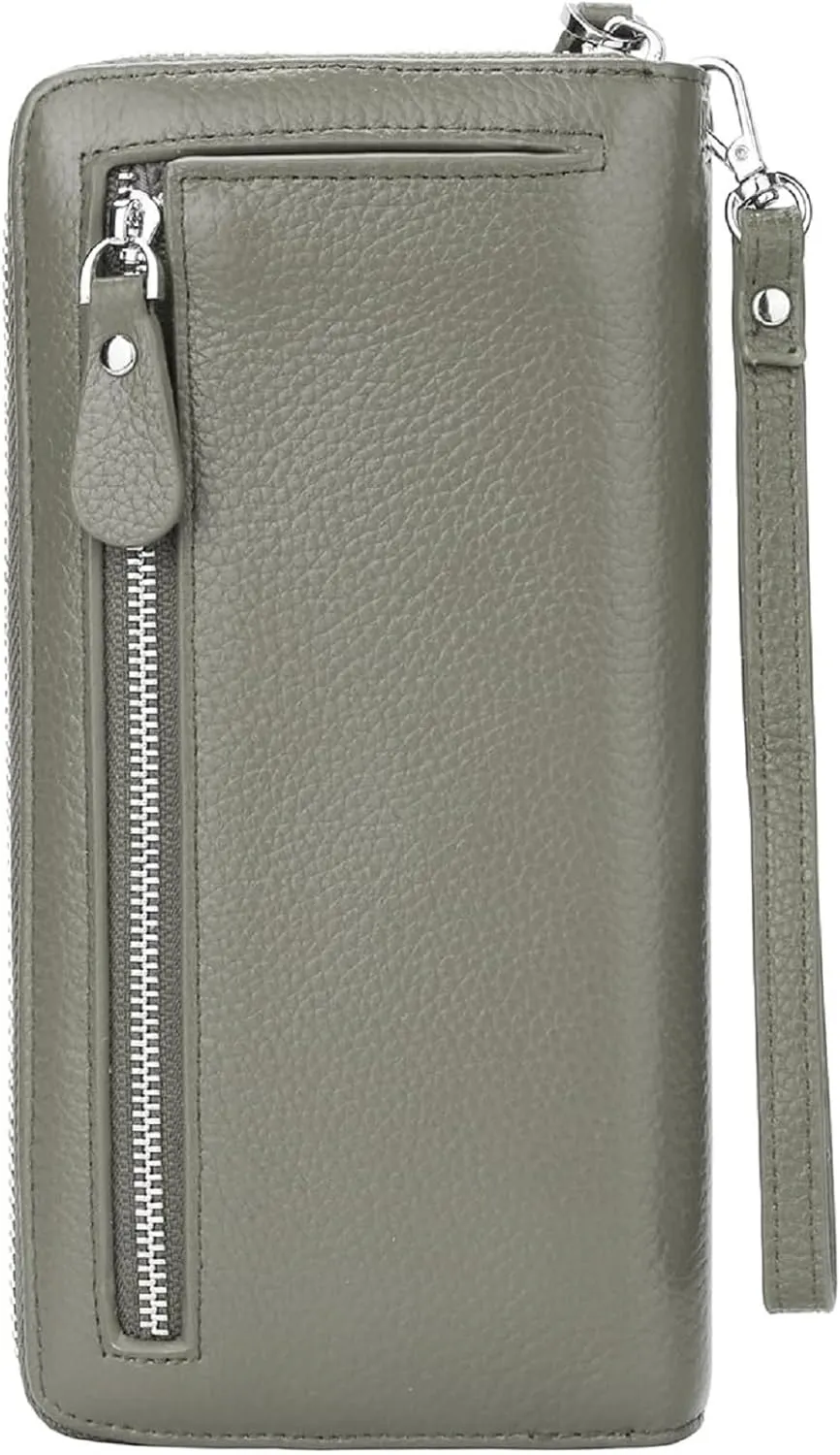 YALUXE Real Leather Zip Around Wallets for Women Wristlet Handbag Cell Phone Purse Card Holder RFID Blocking Protection