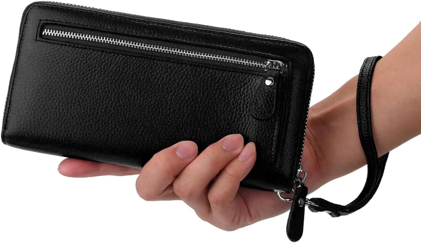 YALUXE Real Leather Zip Around Wallets for Women Wristlet Handbag Cell Phone Purse Card Holder RFID Blocking Protection