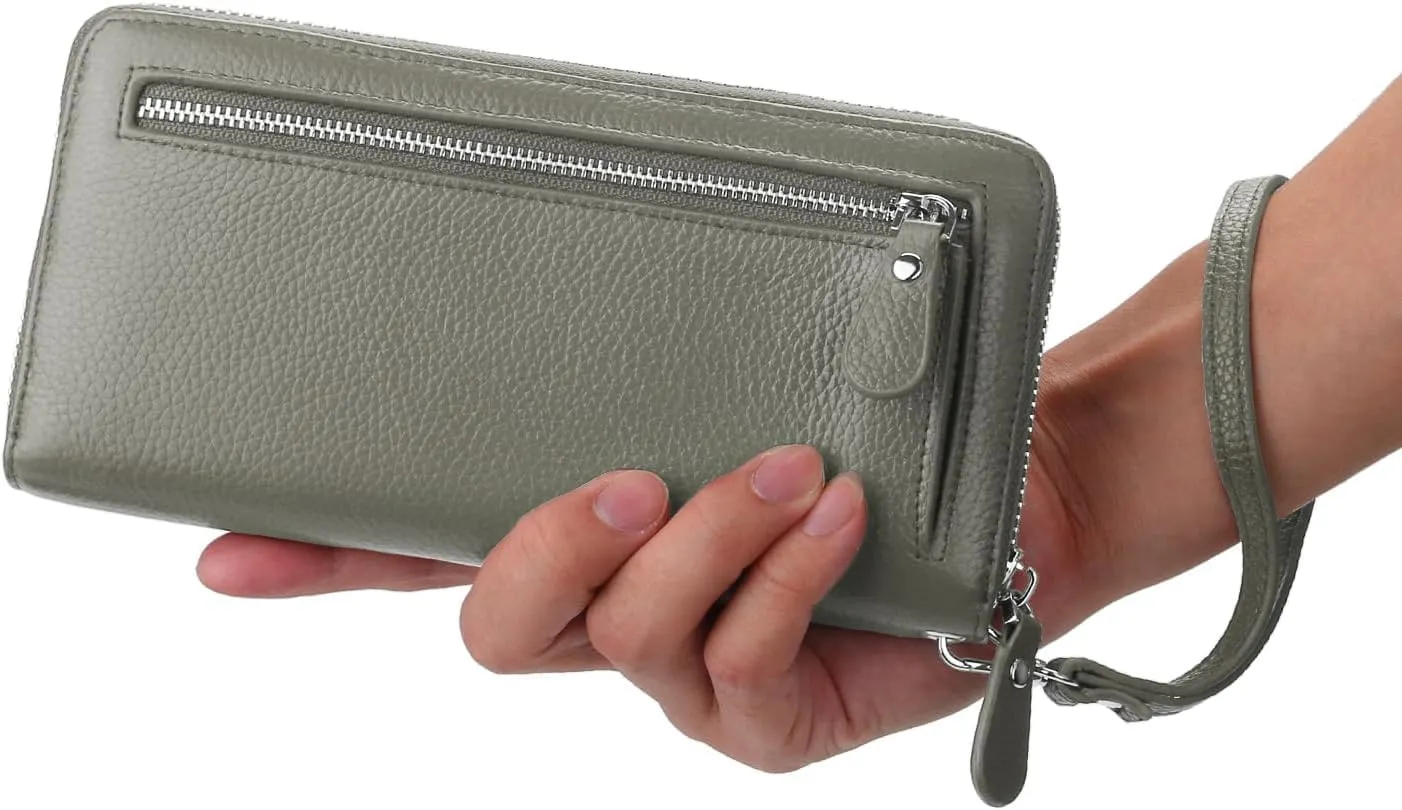 YALUXE Real Leather Zip Around Wallets for Women Wristlet Handbag Cell Phone Purse Card Holder RFID Blocking Protection