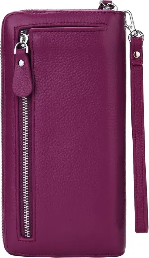 YALUXE Real Leather Zip Around Wallets for Women Wristlet Handbag Cell Phone Purse Card Holder RFID Blocking Protection
