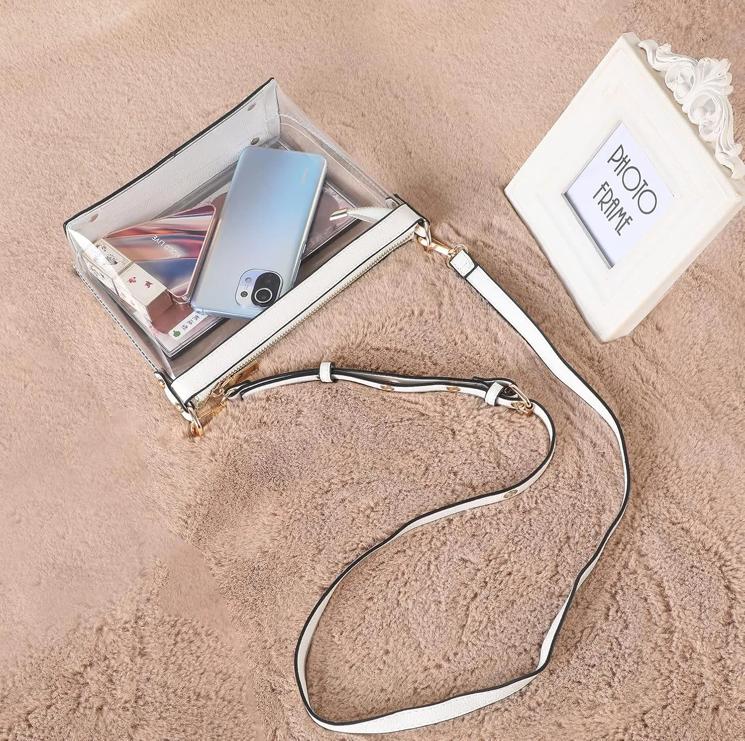 Y&R Direct 3-IN-1 Clear Zipper Crossbody Bag with Vegan Leather Trim Clear Purse for Stadium Festival Concert Gameday Gifts