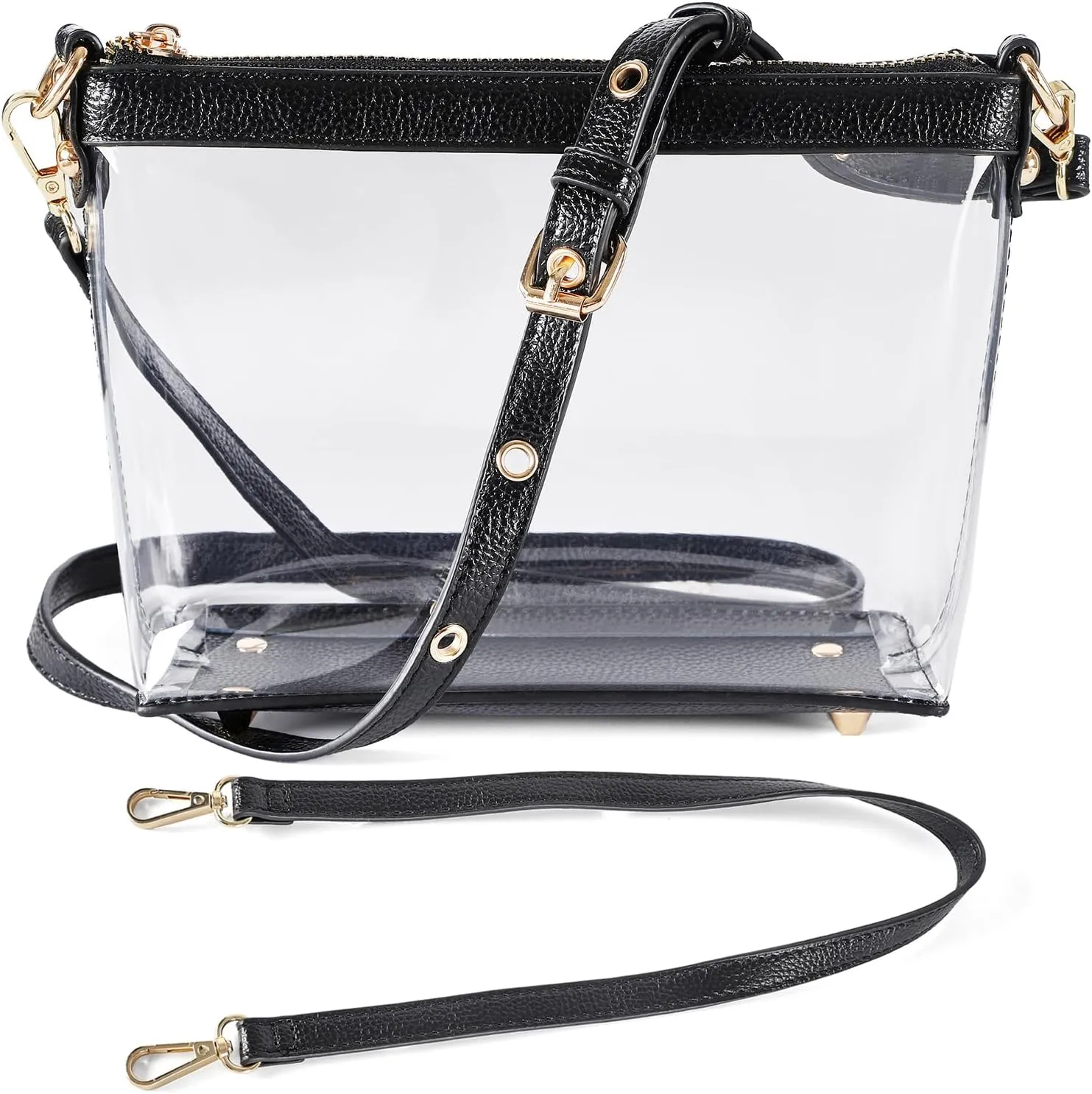 Y&R Direct 3-IN-1 Clear Zipper Crossbody Bag with Vegan Leather Trim Clear Purse for Stadium Festival Concert Gameday Gifts