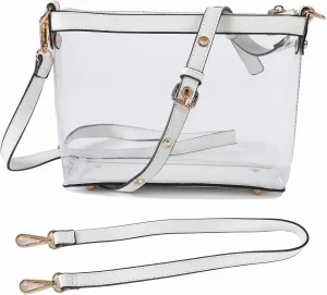 Y&R Direct 3-IN-1 Clear Zipper Crossbody Bag with Vegan Leather Trim Clear Purse for Stadium Festival Concert Gameday Gifts