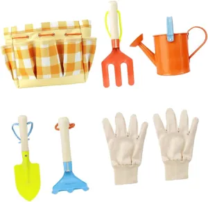 YARNOW 7 Pcs 1 Set Gardening Tools with Carrying Bag Gloves Watering Kettle Rake Shovel Portable Outdoor Gardening for Present for Young Gardeners