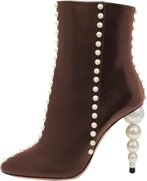 YDN Women Sexy Pearl Calf Boots Pointed Closed Toe Zipper Ankle Booties Slim High Heels Shoes Prom Party Bridal Size 4-16 US