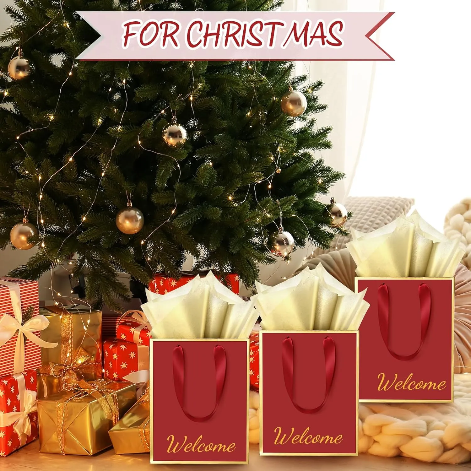 Yeaqee 10 Pack Metallic Paper Gift Bags with Handles Tissue Paper Thank You 5 Senses Gift Bags for Him Her Graduation Baby Shower Wedding Bridal Shower Groomsmen Favor 9 x 7 x 3.15''(Burgundy,Gold)
