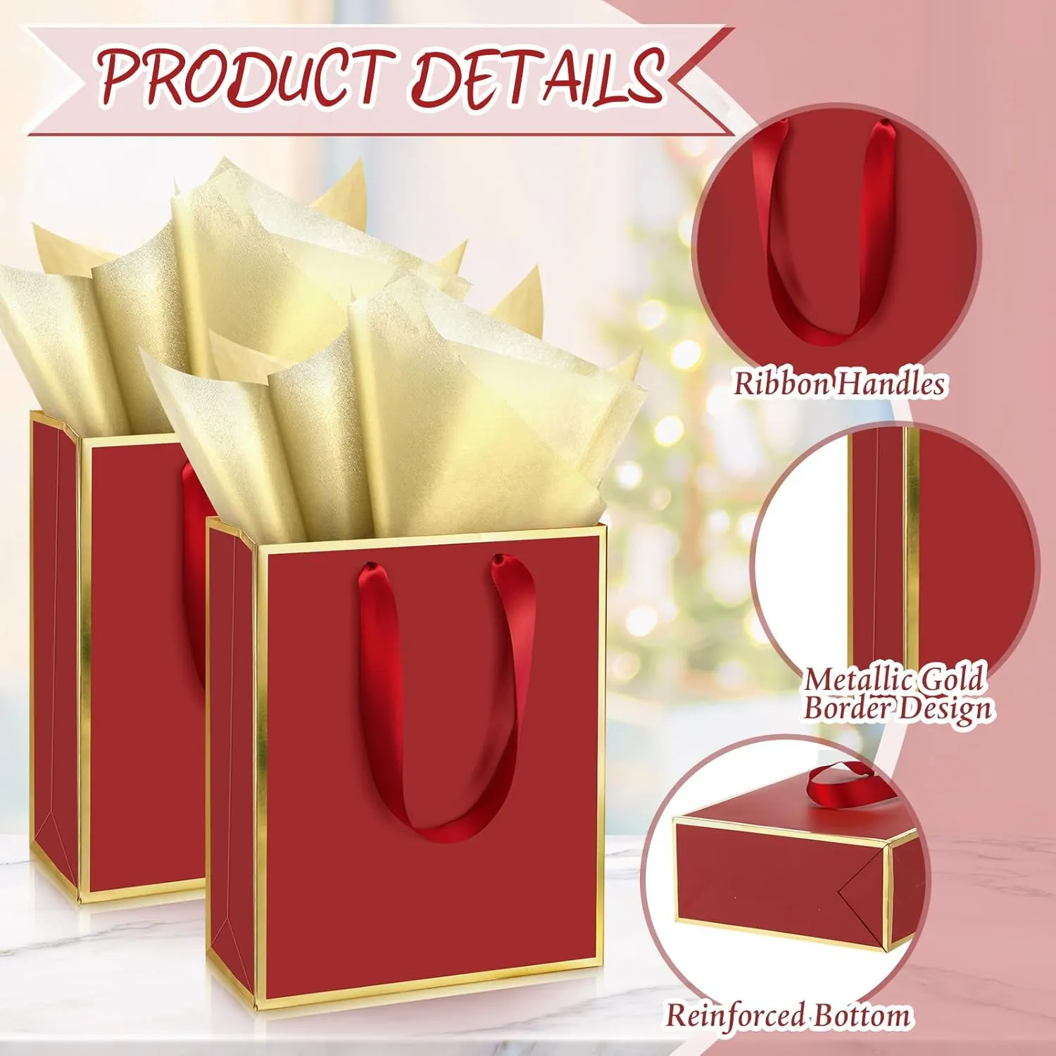 Yeaqee 10 Pack Metallic Paper Gift Bags with Handles Tissue Paper Thank You 5 Senses Gift Bags for Him Her Graduation Baby Shower Wedding Bridal Shower Groomsmen Favor 9 x 7 x 3.15''(Burgundy,Gold)