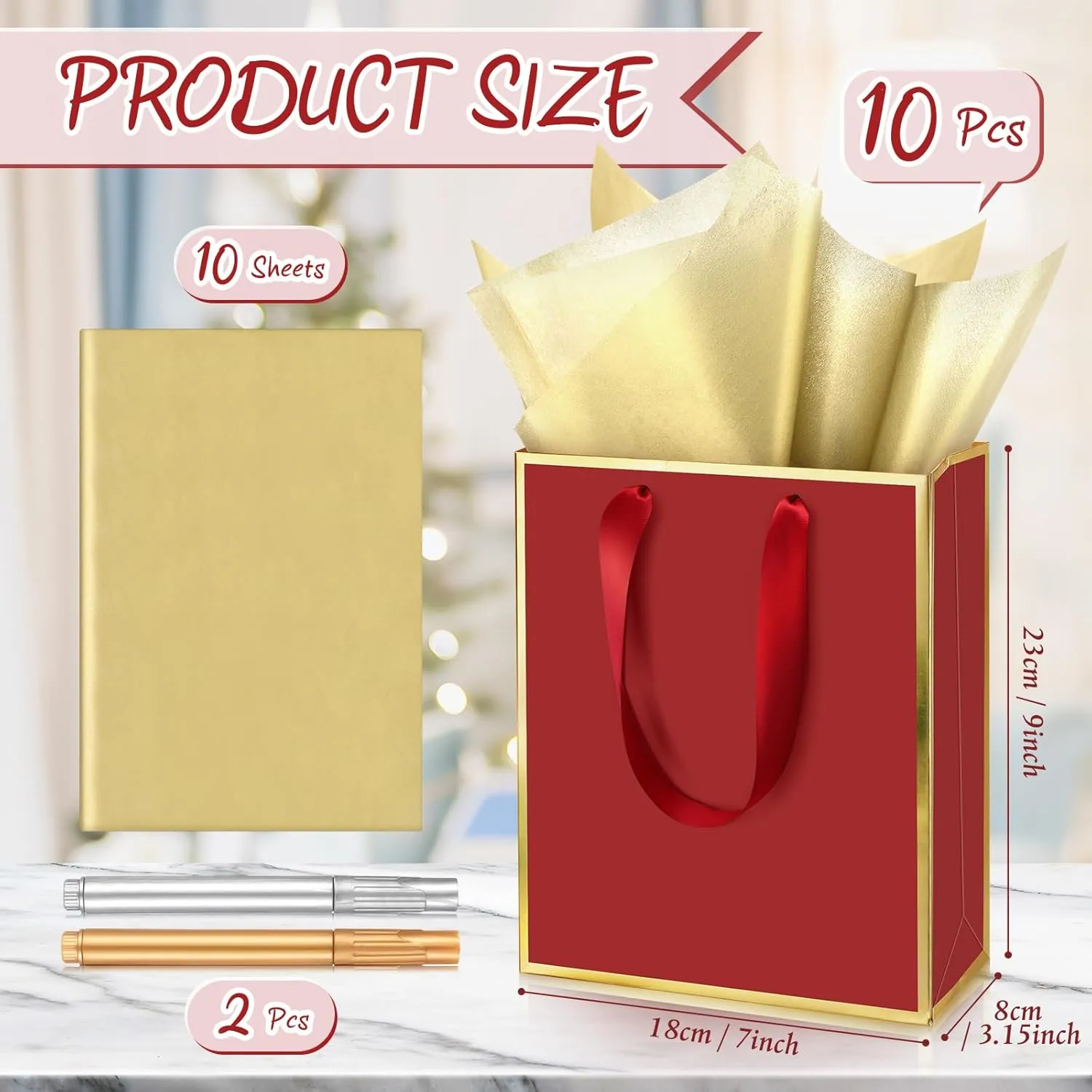 Yeaqee 10 Pack Metallic Paper Gift Bags with Handles Tissue Paper Thank You 5 Senses Gift Bags for Him Her Graduation Baby Shower Wedding Bridal Shower Groomsmen Favor 9 x 7 x 3.15''(Burgundy,Gold)