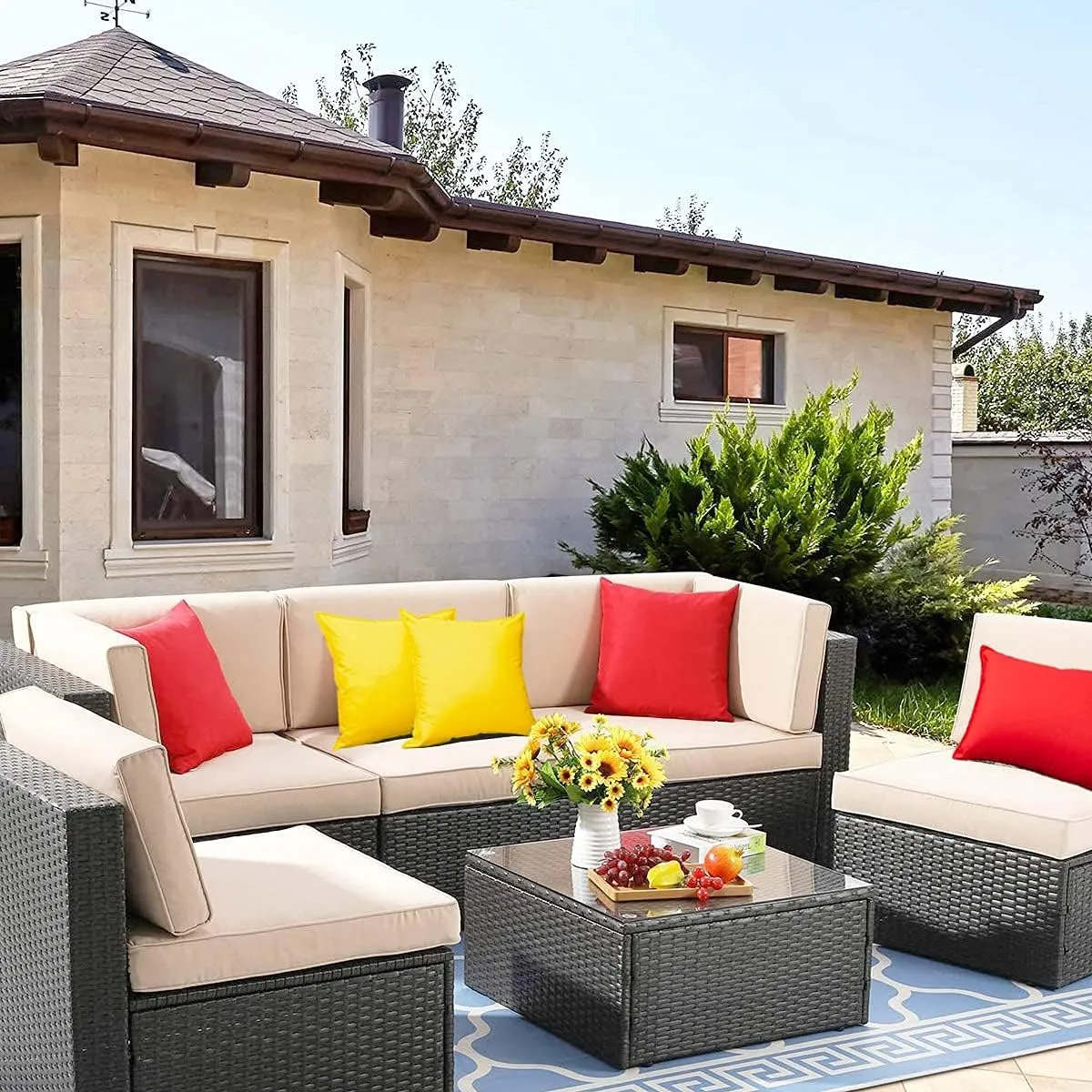 Yellow Outdoor Pillow Covers 20X20 Inch, Sunbrella Waterproof Throw Pillow Covers, Durable Vibrant Square Decorative Cushion Cases for Patio Furniture, Garden, Tent Couch, 2 PCs