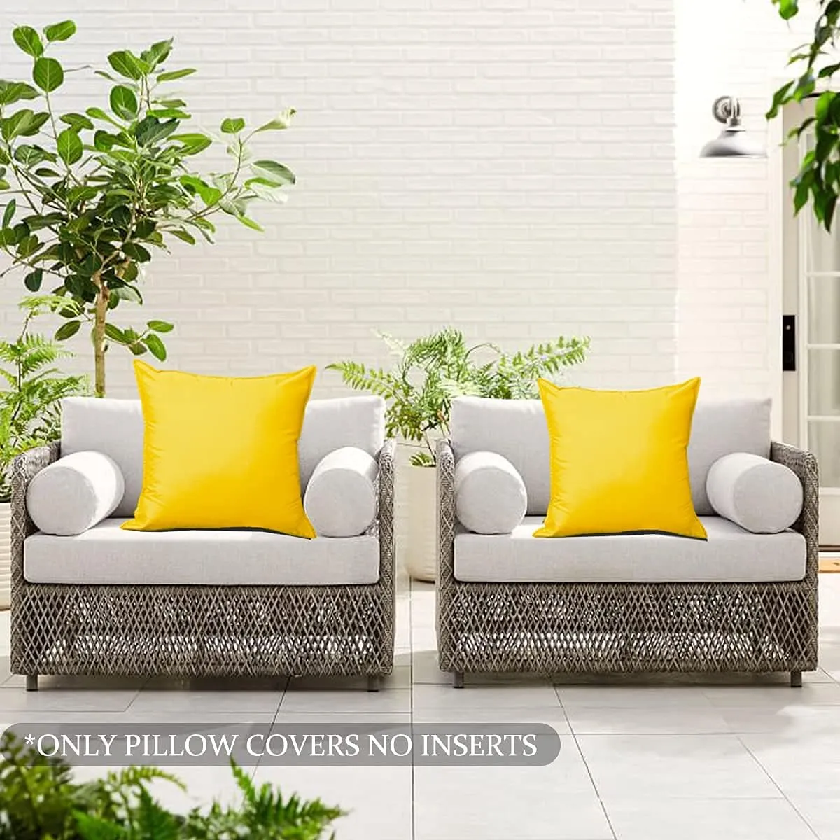 Yellow Outdoor Pillow Covers 20X20 Inch, Sunbrella Waterproof Throw Pillow Covers, Durable Vibrant Square Decorative Cushion Cases for Patio Furniture, Garden, Tent Couch, 2 PCs