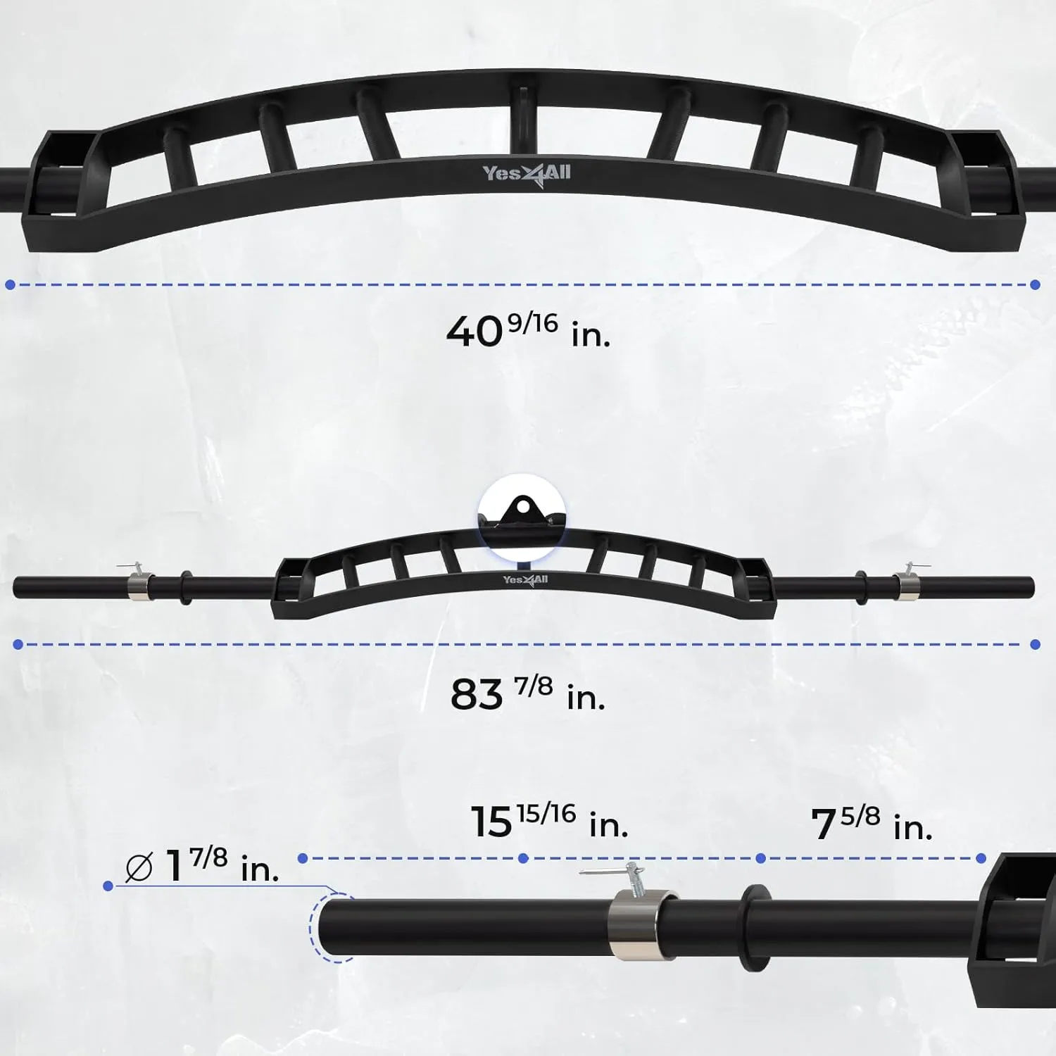 Yes4All Multi Grip Barbell & Cable Attachment - Swiss Bar, American Bar for Greater Range of Motion, with 2 Collars, Fits Olympic Weight Plates - Home Gym & Support Pressing, Lifting & Curls