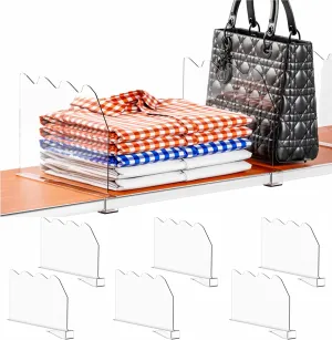 Yieach 6 PCS Acrylic Shelf Dividers for Closet Organization,Clear Closet Shelf Organizer for Wood Closet Separator,Perfect for Sweater, Shirts, Purse, Bookshelf, Handbags in Bedroom Cabinets Shelves
