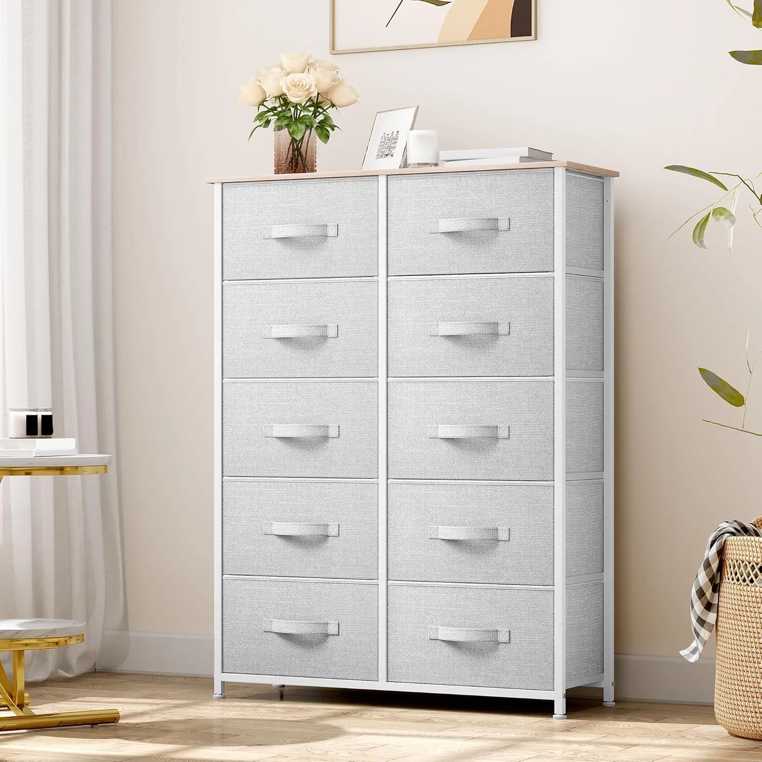 YITAHOME 10 Drawers Dresser, Fabric Dresser for Living Room, Tall Chest Organizer Unit for Living Room, Hallway