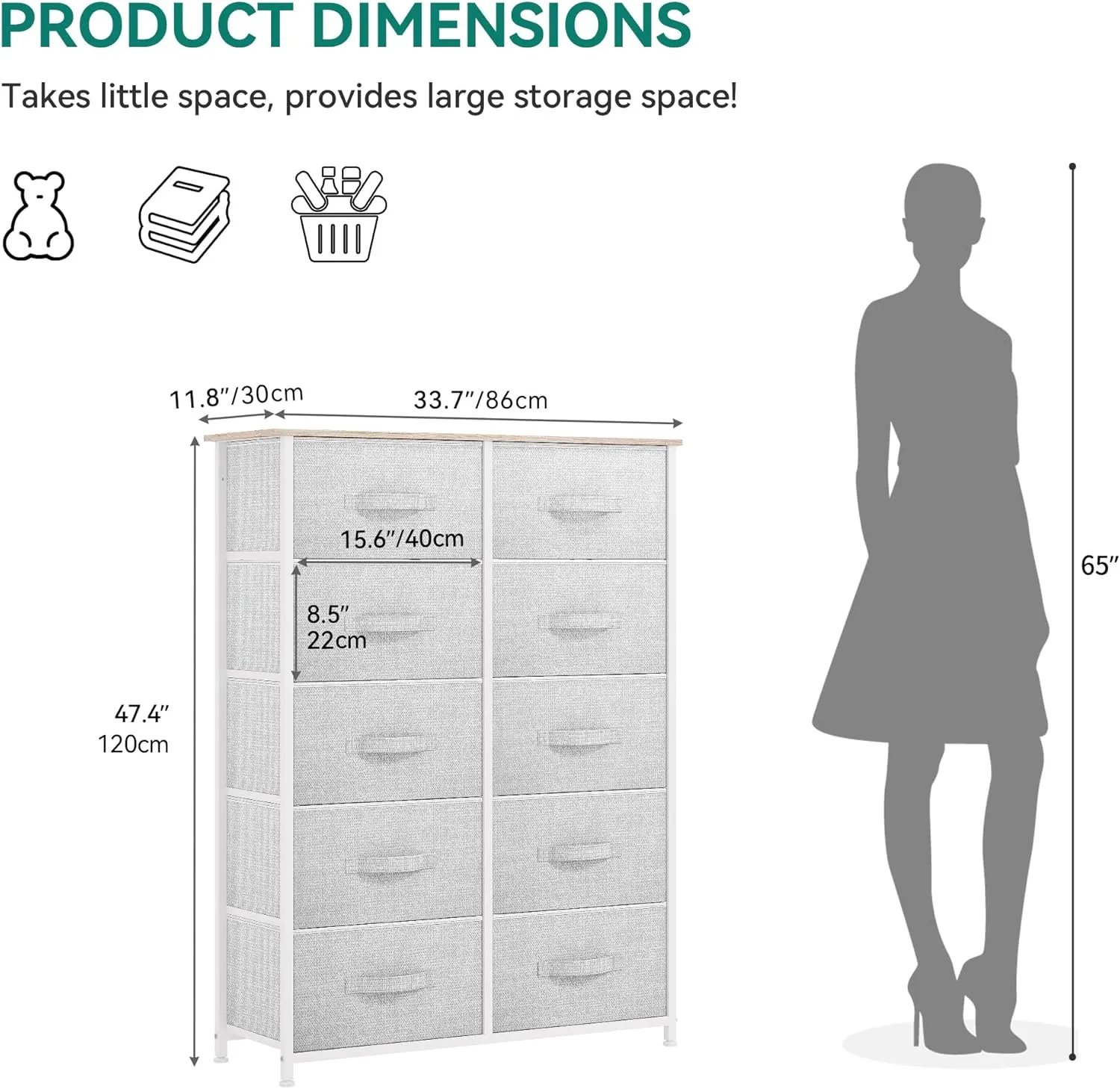YITAHOME 10 Drawers Dresser, Fabric Dresser for Living Room, Tall Chest Organizer Unit for Living Room, Hallway
