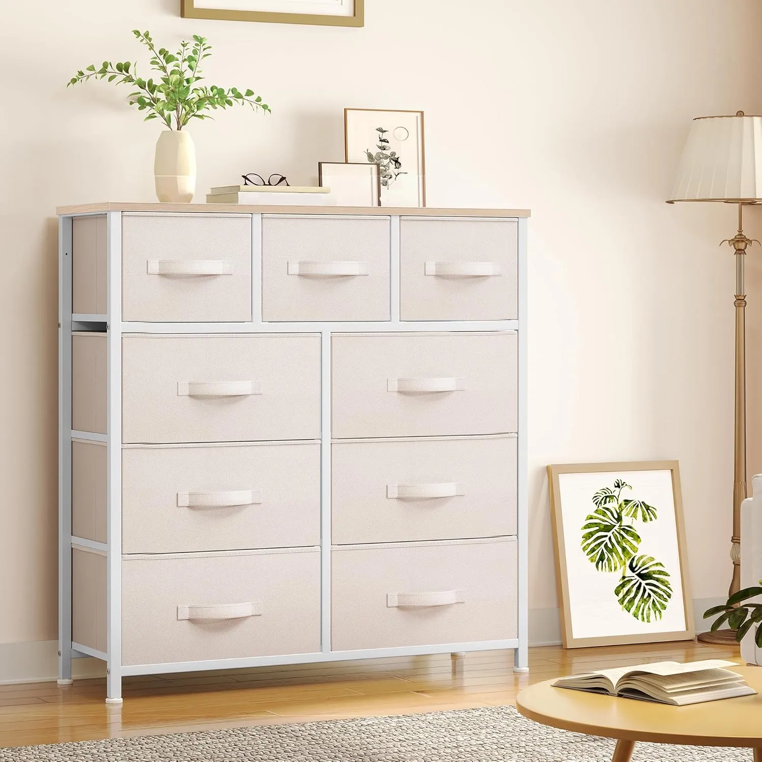 YITAHOME Dresser for Bedroom with 9 Drawers - Organizer Unit for Living Room, Hallway, Closets (Cream White)