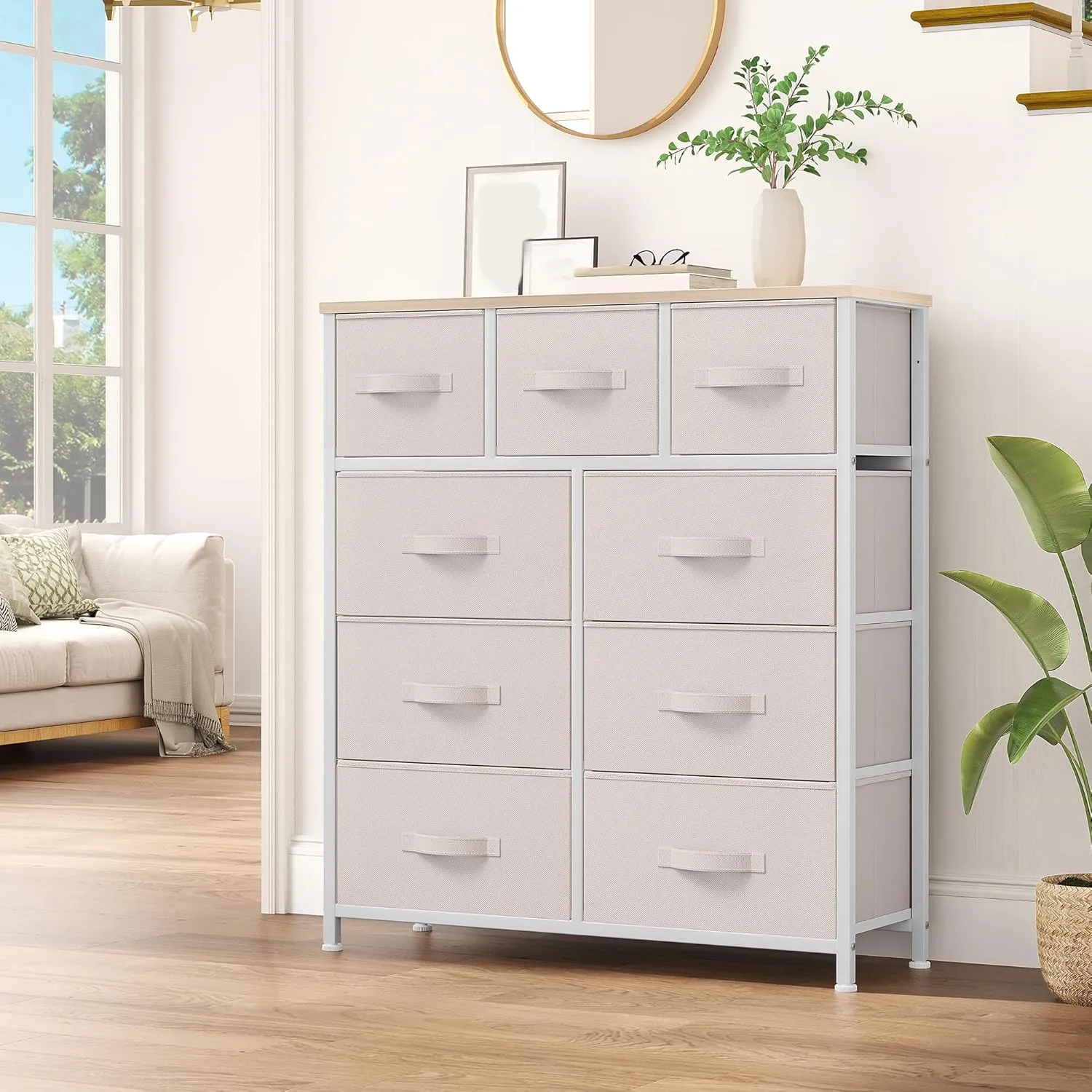 YITAHOME Dresser for Bedroom with 9 Drawers - Organizer Unit for Living Room, Hallway, Closets (Cream White)