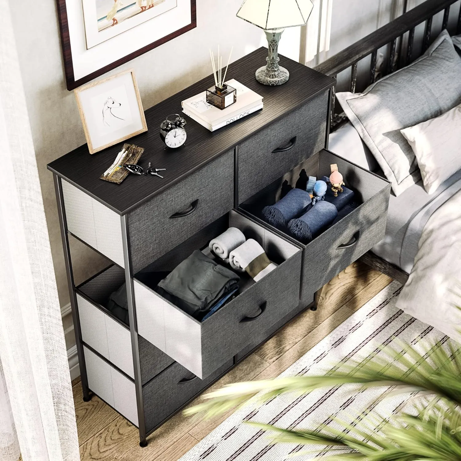 YITAHOME Dresser with 8 Drawers - Fabric Storage Tower, Organizer Unit for Bedroom, Living Room, Hallway, Closets & Nursery - Sturdy Steel Frame, Wooden Top & Easy Pull Fabric Bins (Charcoal)