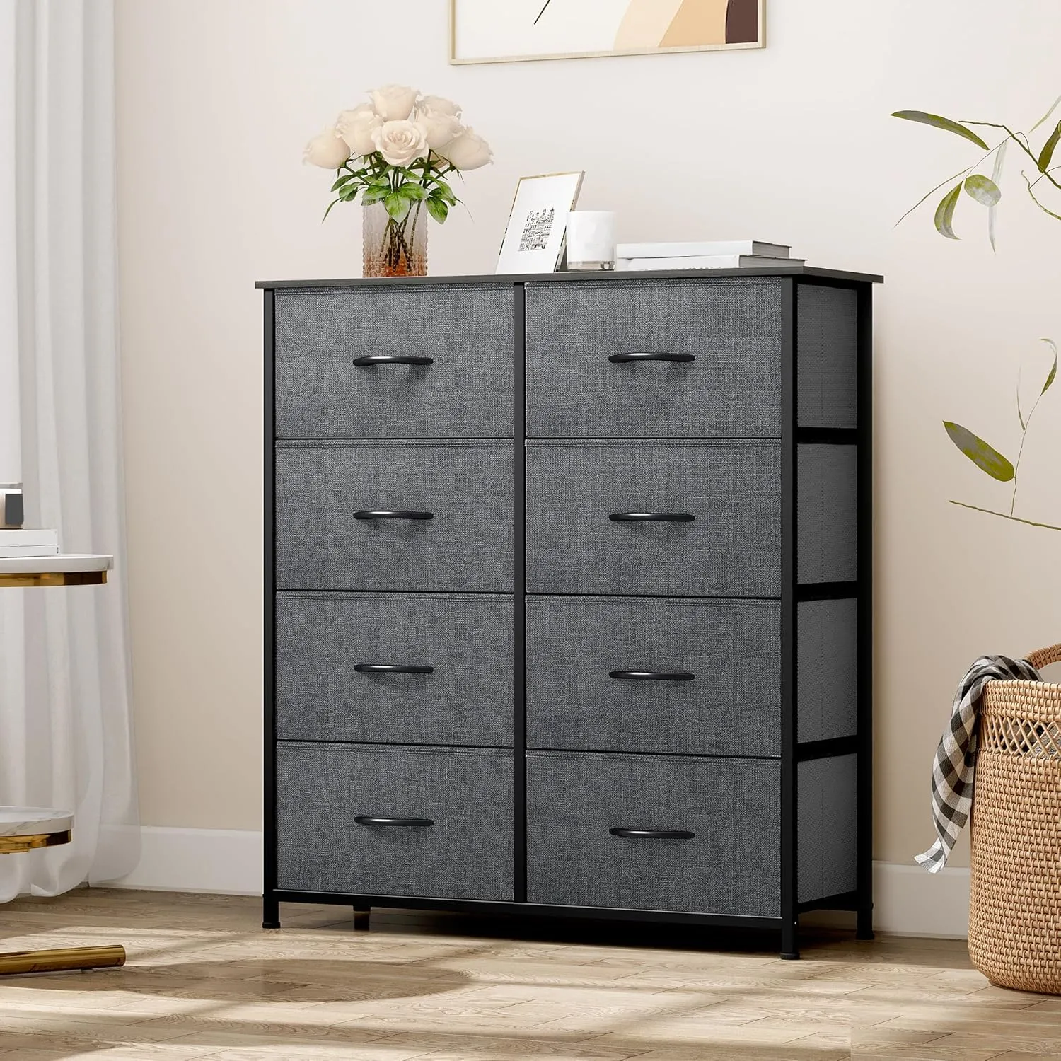 YITAHOME Dresser with 8 Drawers - Fabric Storage Tower, Organizer Unit for Bedroom, Living Room, Hallway, Closets & Nursery - Sturdy Steel Frame, Wooden Top & Easy Pull Fabric Bins (Charcoal)