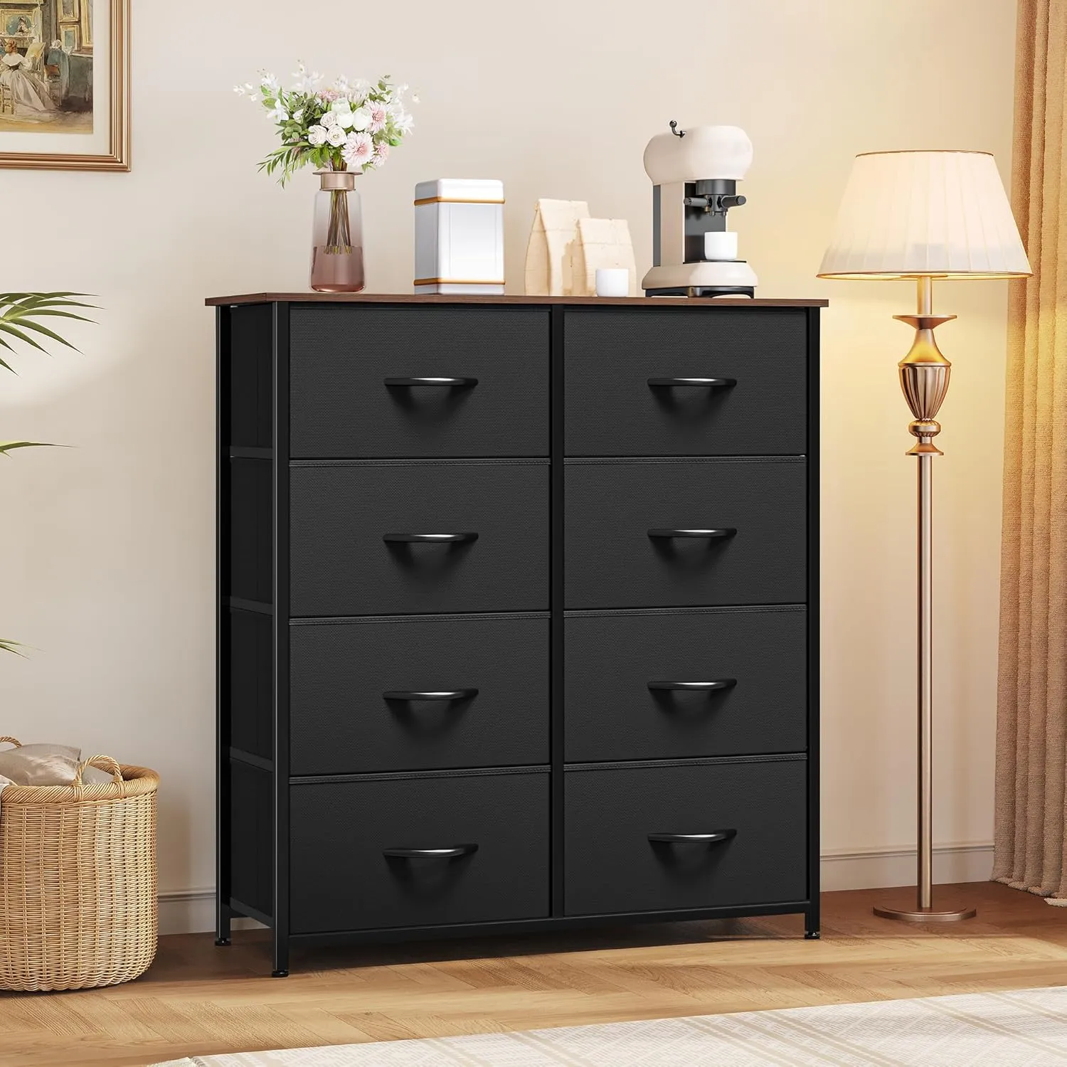 YITAHOME Dresser with 8 Drawers, Tall Storage Drawers, Black Dresser & Chest of Drawers, Storage Drawer Organizer for Closet, Bedroom, Living Room
