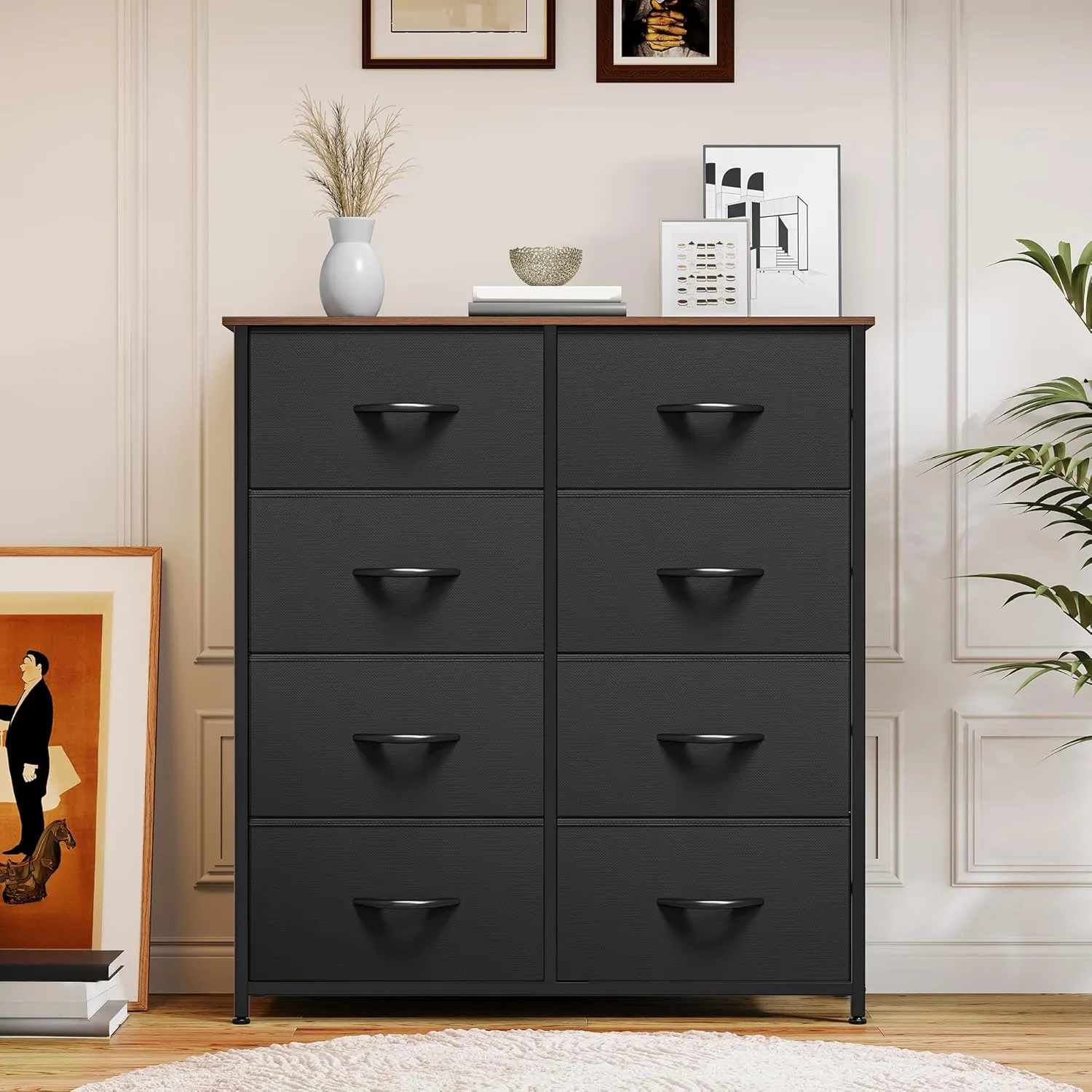 YITAHOME Dresser with 8 Drawers, Tall Storage Drawers, Black Dresser & Chest of Drawers, Storage Drawer Organizer for Closet, Bedroom, Living Room