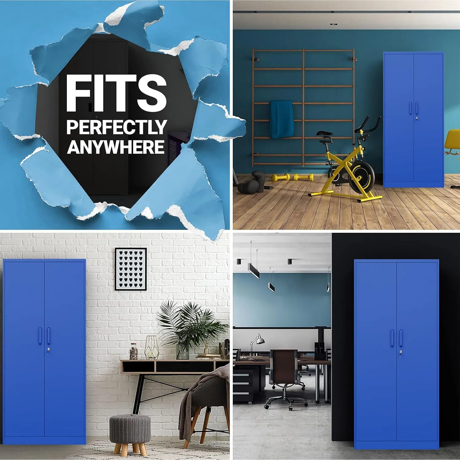 Yizosh Metal Garage Storage Cabinet with 2 Doors and 5 Adjustable Shelves - 71" Steel Lockable File Cabinet,Locking Tool Cabinets for Office,Home,Garage,Gym,School (Blue)