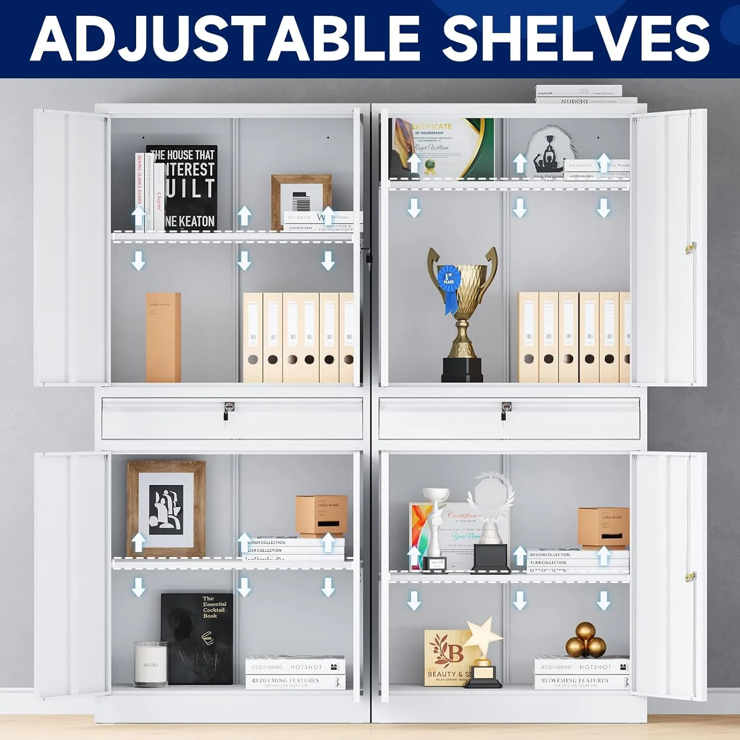 Yizosh Metal Garage Storage Cabinet with Locking Doors and Adjustable Shelves, Tool Storage Cabinet with 1 Drawer - 71" Steel Locking Cabinet for Garage, Warehouse (White)