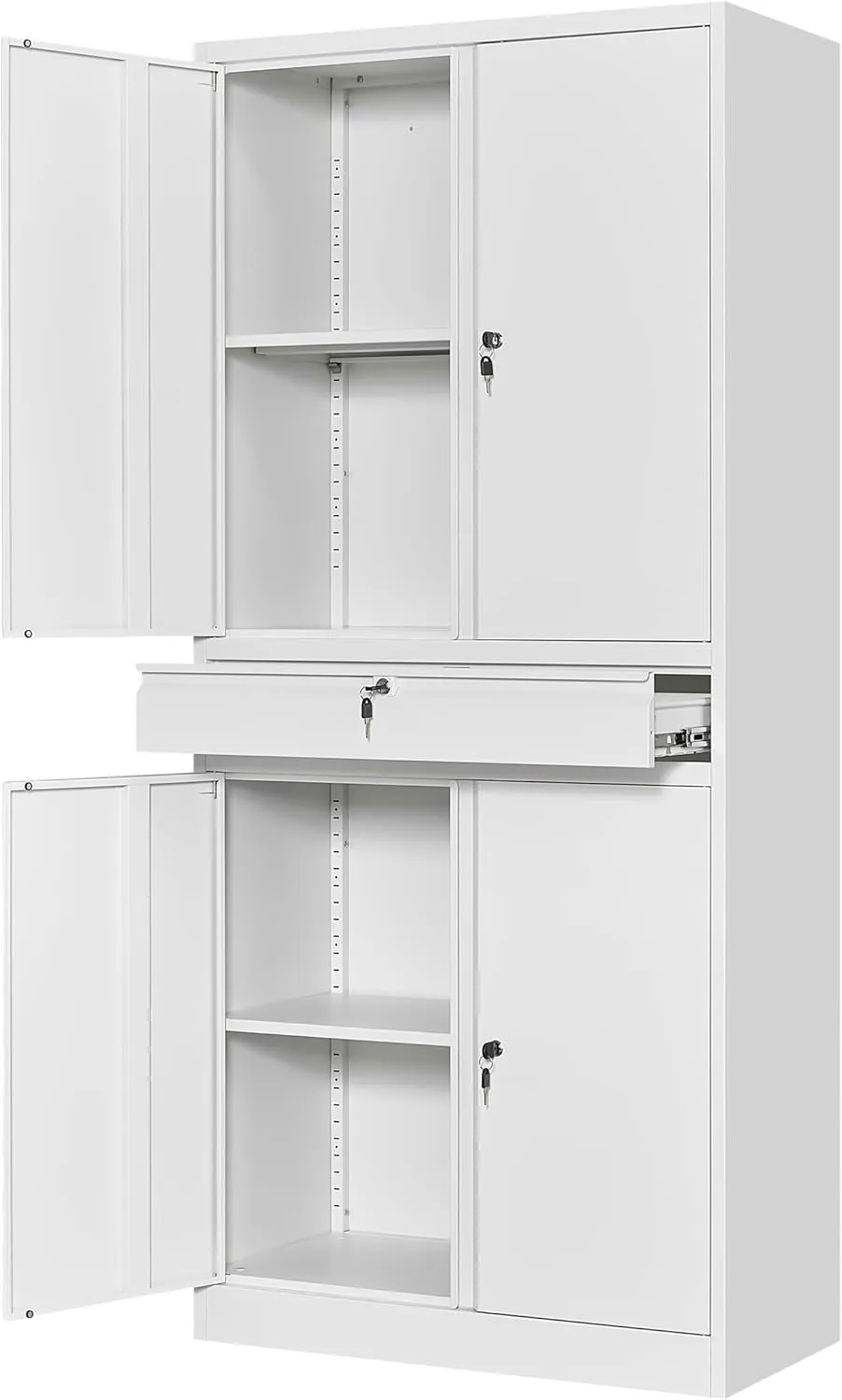 Yizosh Metal Garage Storage Cabinet with Locking Doors and Adjustable Shelves, Tool Storage Cabinet with 1 Drawer - 71" Steel Locking Cabinet for Garage, Warehouse (White)