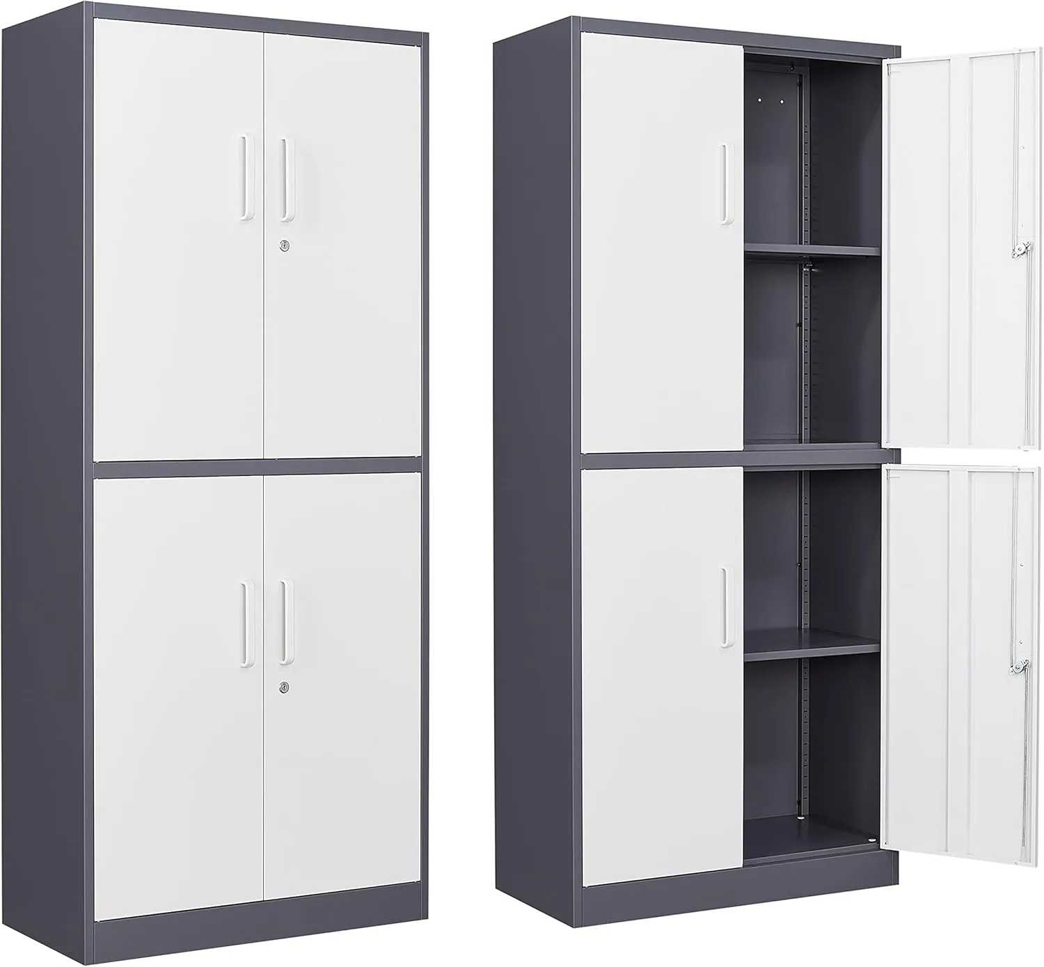 Yizosh Metal Storage Locking Cabinet with 4 Doors and 2 Adjustable Shelves,71" Lockable Garage Tall Steel Cabinet,for Home Office,Living Room,Pantry,Gym,Commercial Storage (Gray White)