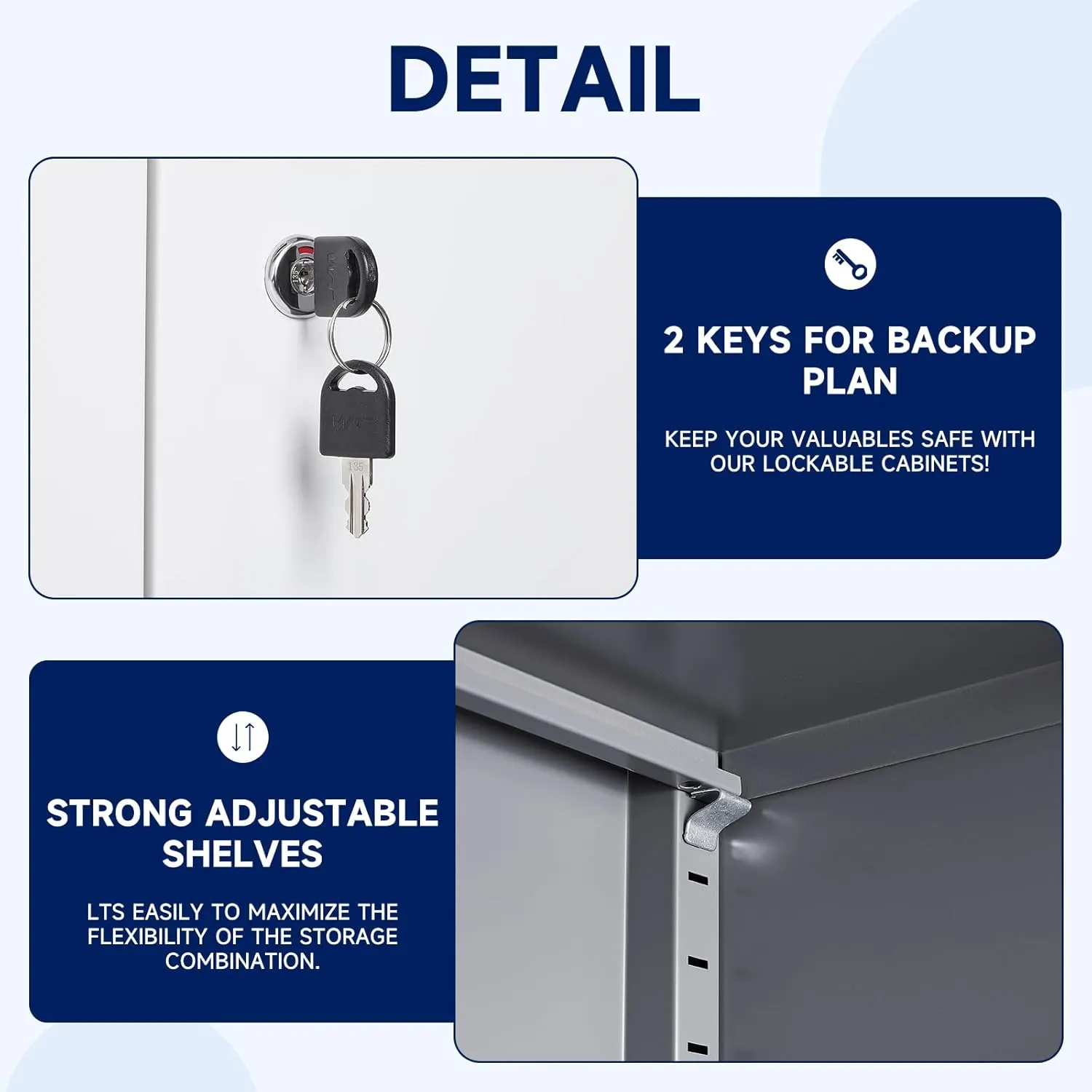 Yizosh Metal Storage Locking Cabinet with 4 Doors and 2 Adjustable Shelves,71" Lockable Garage Tall Steel Cabinet,for Home Office,Living Room,Pantry,Gym,Commercial Storage (Gray White)
