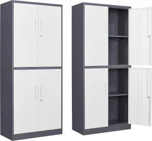 Yizosh Metal Storage Locking Cabinet with 4 Doors and 2 Adjustable Shelves,71" Lockable Garage Tall Steel Cabinet,for Home Office,Living Room,Pantry,Gym,Commercial Storage (Gray White)