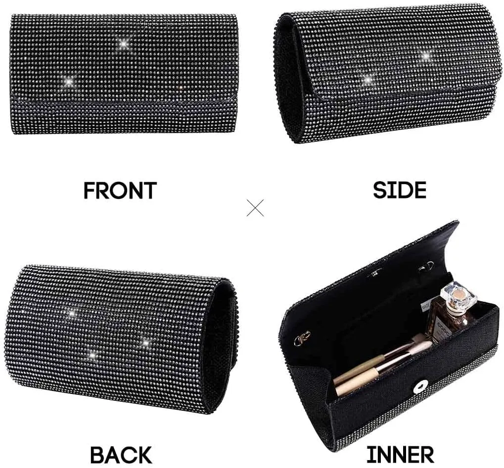 Yokawe Women's Bling Crystals Evening Clutch Bag Sparkly Rhinestone Purse Crossbody Bags Wedding Prom Party Handbags