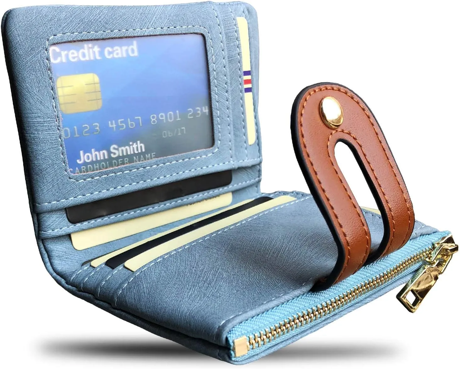 YOTOO TOPKULL Womens Wallets Bifold Leather Small Wallets for Women Mini Rfid Thin Billfolds Ladies Wallets Slim Compact with Zipper Coin Pocket (blue)