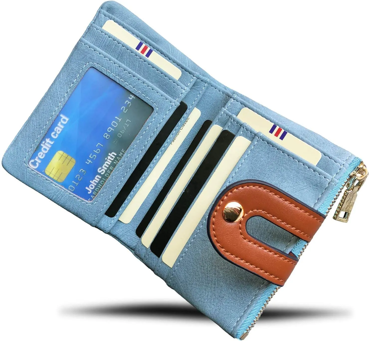 YOTOO TOPKULL Womens Wallets Bifold Leather Small Wallets for Women Mini Rfid Thin Billfolds Ladies Wallets Slim Compact with Zipper Coin Pocket (blue)