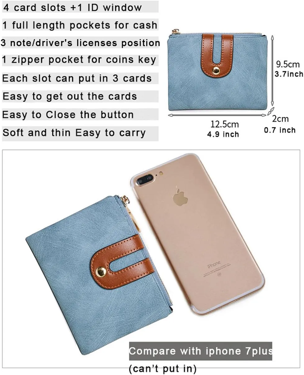 YOTOO TOPKULL Womens Wallets Bifold Leather Small Wallets for Women Mini Rfid Thin Billfolds Ladies Wallets Slim Compact with Zipper Coin Pocket (blue)