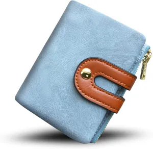 YOTOO TOPKULL Womens Wallets Bifold Leather Small Wallets for Women Mini Rfid Thin Billfolds Ladies Wallets Slim Compact with Zipper Coin Pocket (blue)