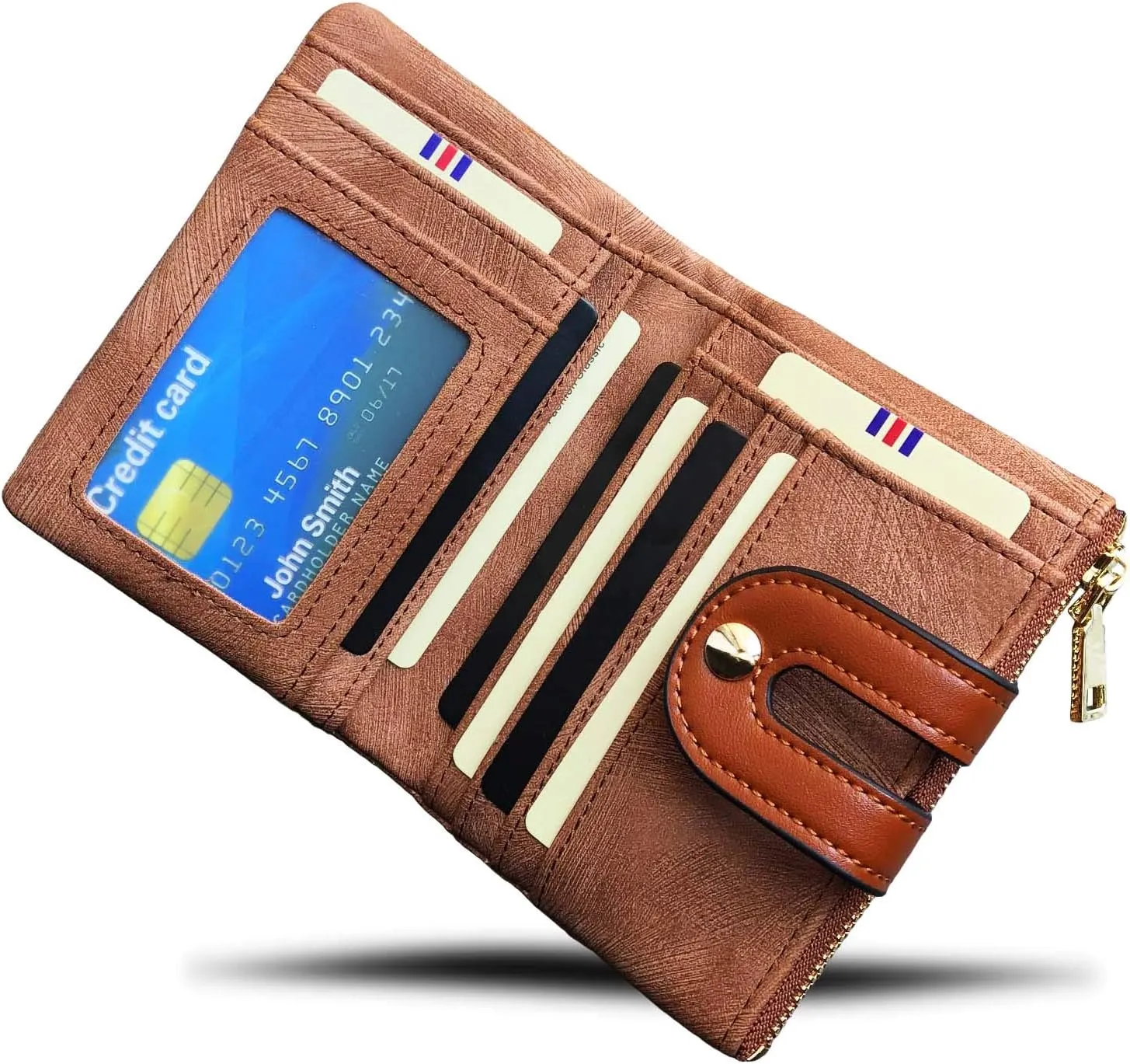 YOTOO TOPKULL Womens Wallets Bifold Leather Small Wallets for Women Mini Rfid Thin Billfolds Ladies Wallets Slim Compact with Zipper Coin Pocket (brown)