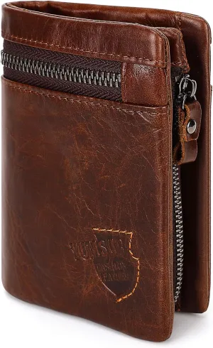 YumSur Mens Leather Wallet, RFID Blocking Men's Wallets Credit Card Holder Coin Pocket Purse External Card Bag, Tri-Fold Wallet for for Valentine's Day, Father's Day