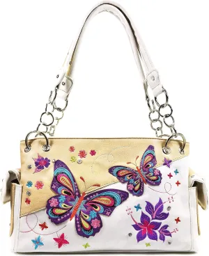 Zelris Butterfly Flower Season Embroidery Women Conceal Carry Shoulder Handbag