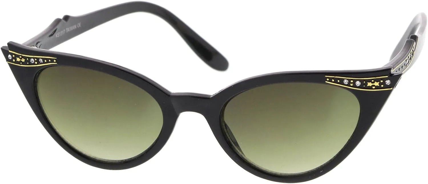 zeroUV 50s Vintage Cat Eye Sunglasses for Women UV400 Embellished with Rhinestones, Pinup Girl & Rockabilly Accessories 50mm