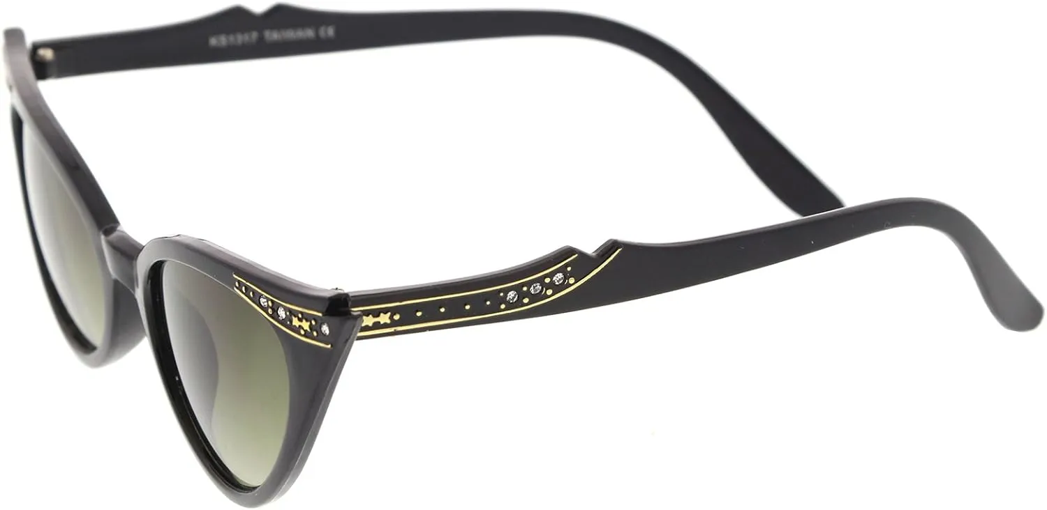zeroUV 50s Vintage Cat Eye Sunglasses for Women UV400 Embellished with Rhinestones, Pinup Girl & Rockabilly Accessories 50mm