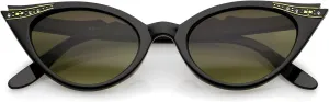 zeroUV 50s Vintage Cat Eye Sunglasses for Women UV400 Embellished with Rhinestones, Pinup Girl & Rockabilly Accessories 50mm